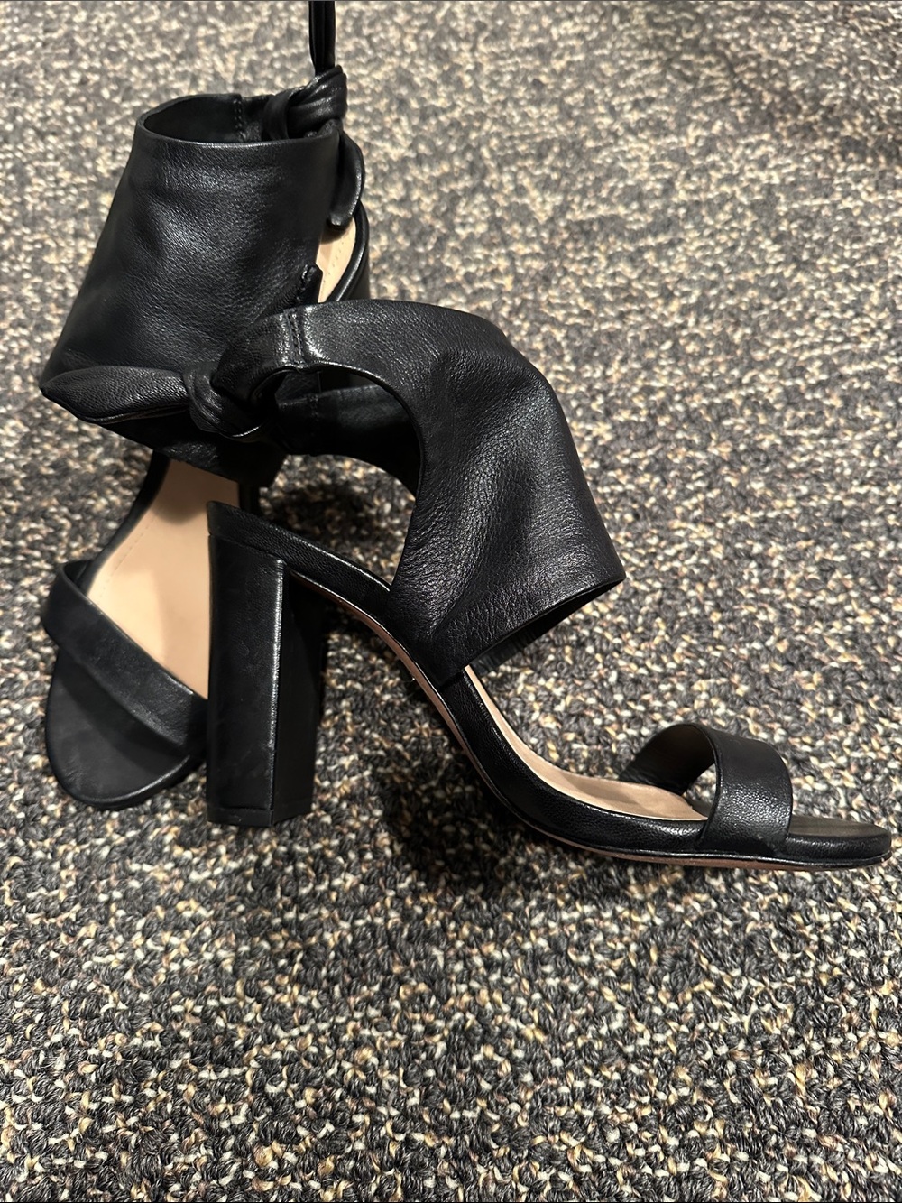 SCHUTZ Black Leather Ankle-Cuff Heels - Picture 4 of 6